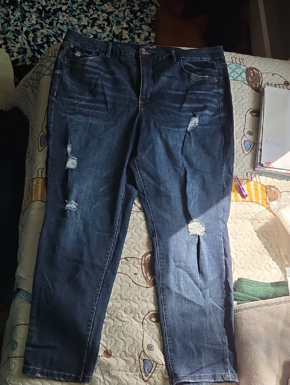 Terra & Sky Dark Blue Distressed Boyfriend Jeans